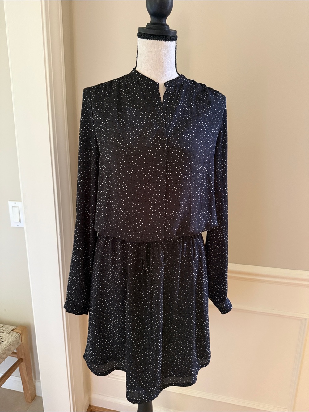 Hilary Radley Long-Sleeve Black Polka Dot Dress Size Small